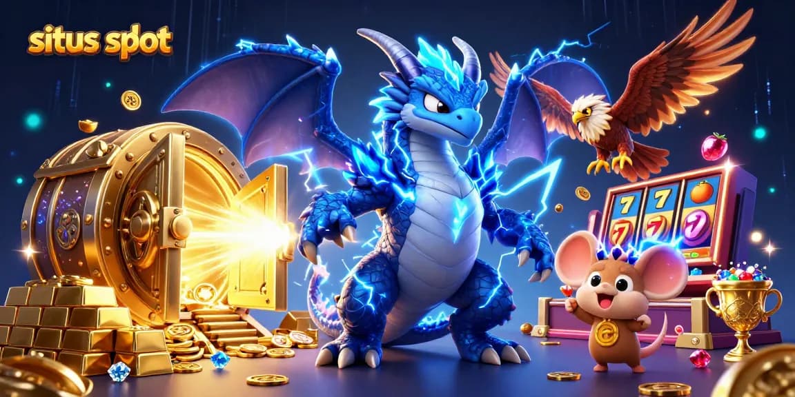 Engage with top situs slot action featuring vibrant icons and characters in an electrifying 3D casino scene.