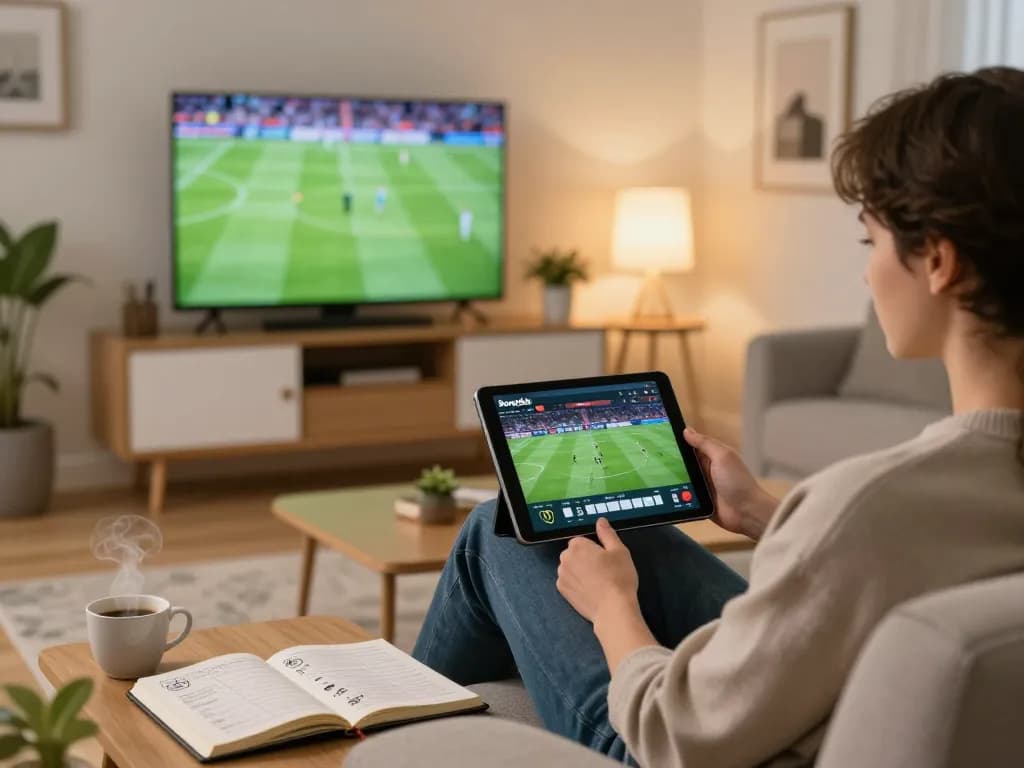 Bongdalu interface displayed on a tablet during an online sports betting session in a modern living room.