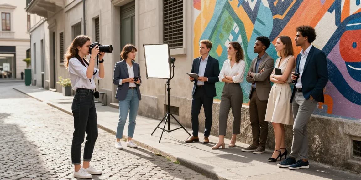 Fotografo di ritratto Milano mentre cattura ritratti professionali in un ambiente urbano dinamico.