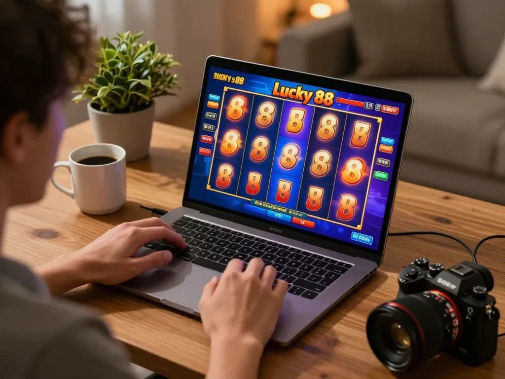 Engaging with the Lucky 88 slot game, a player watches reels spin during enthusiastic online gaming session