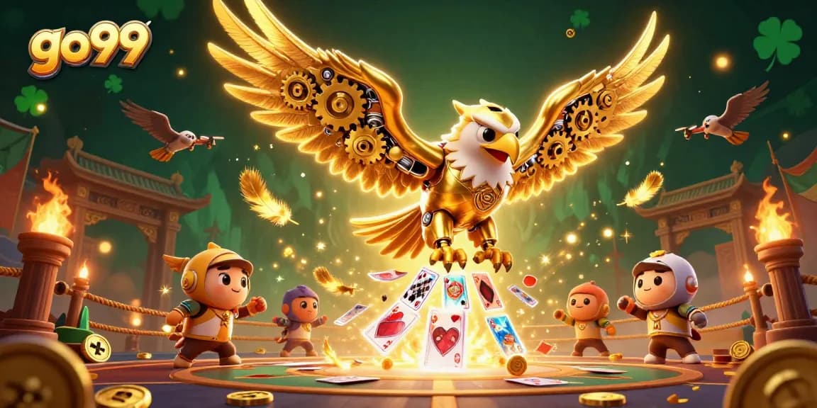 Experience thrilling bets at go99, visualizing vibrant casino action with cards and gold coins.
