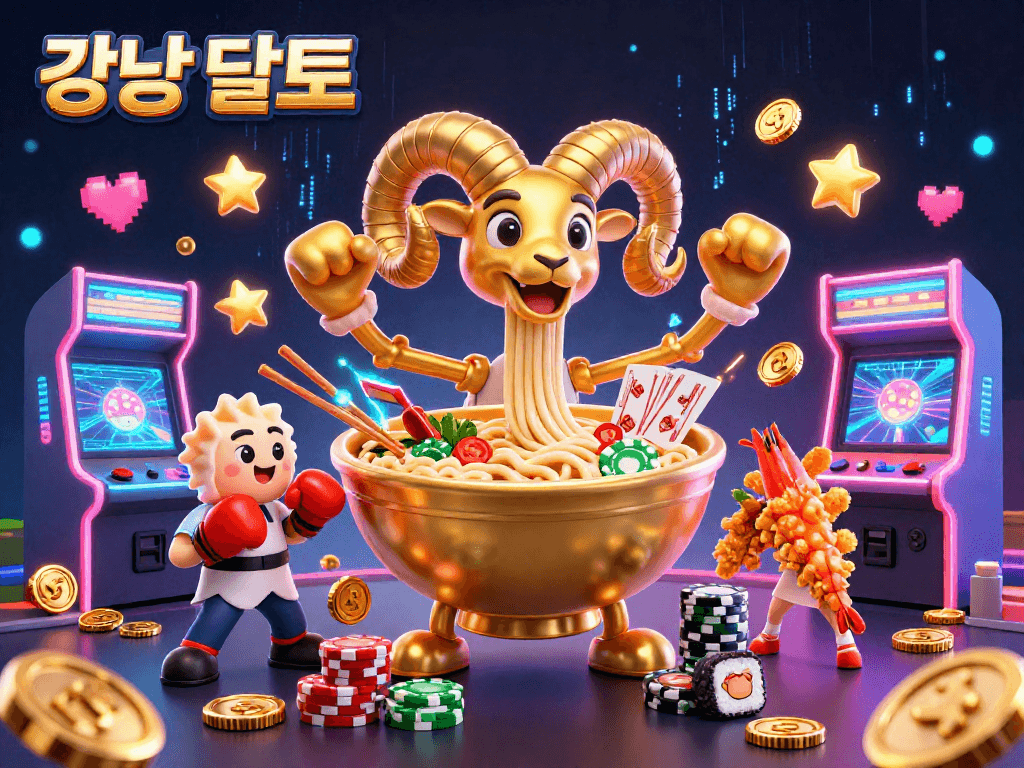 강남 달토 가라오케에서 승리의 기쁨을 만끽하는 유쾌한 일러스트.