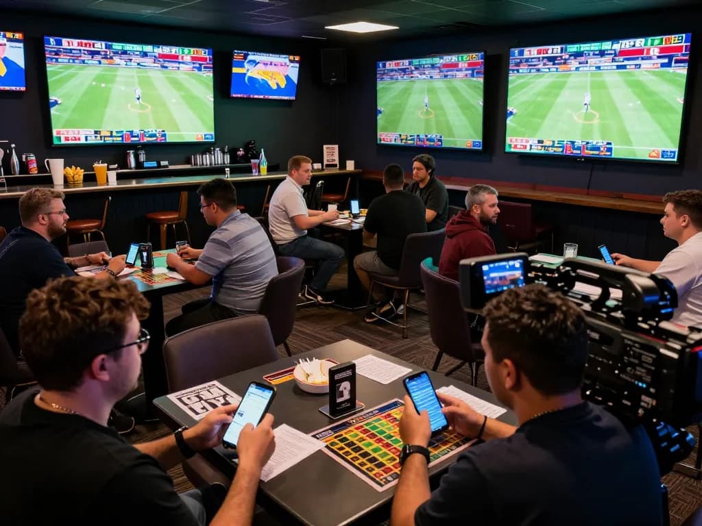 Fans enjoying sports betting at a lounge with live games while using the xo88 app for dynamic wagering