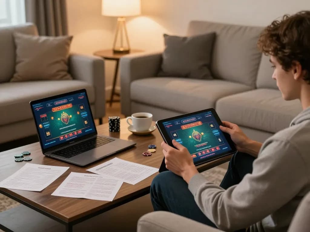 Engaged player using 789win link on tablet for an exciting online casino experience.