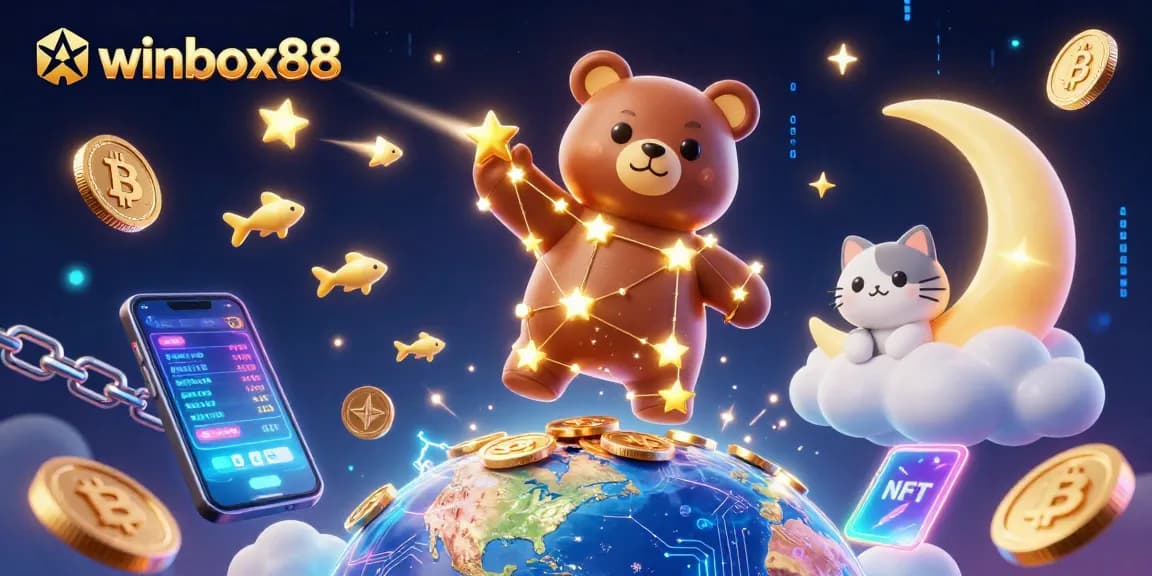 Play exciting games with winbox88, where a constellation bear collects coins amidst crypto treasures.