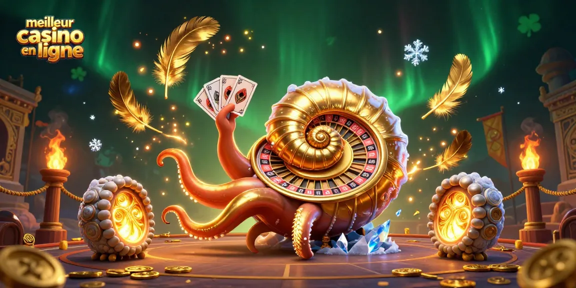 Profitez du meilleur casino en ligne avec une scène 3D dynamique et colorée de nautilus et ses cartes.