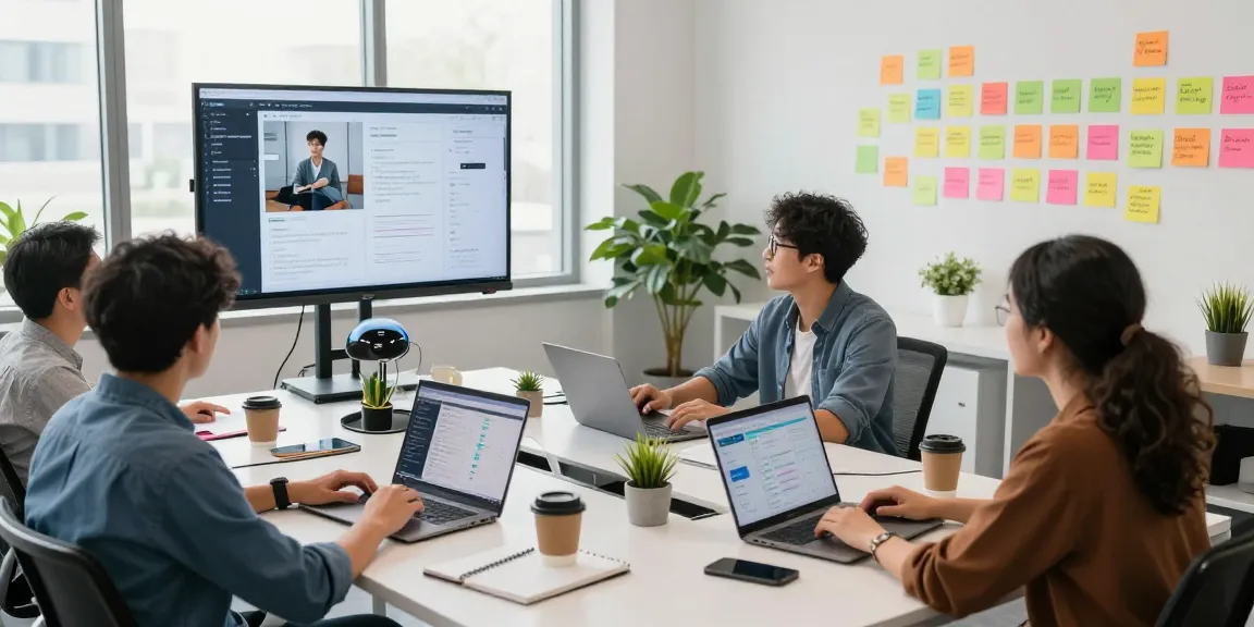 Team discussing ai detector software in a modern office workspace.