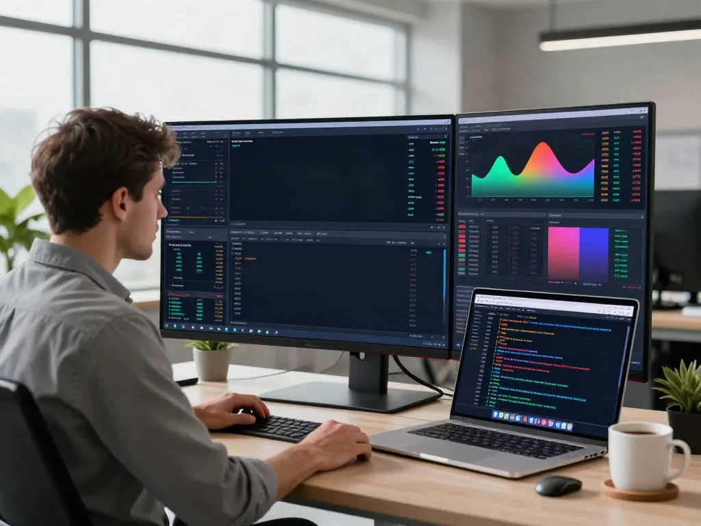 Professional trader using TradingView for real-time market analysis in a modern workspace.