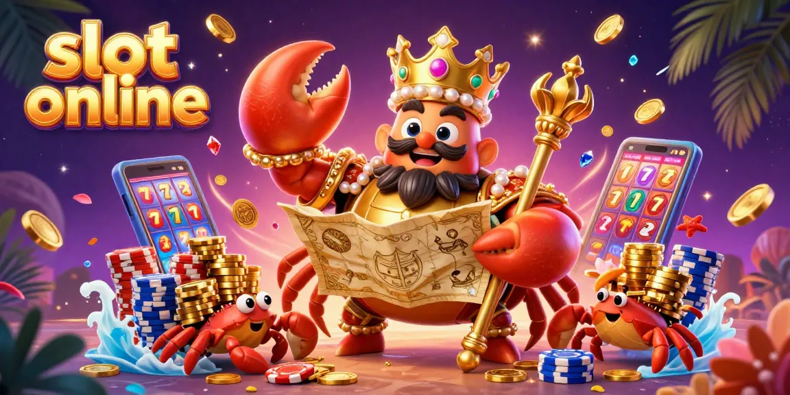 Spin and win with slot online illustrated in a vibrant 3D scene featuring a golden crab emperor.