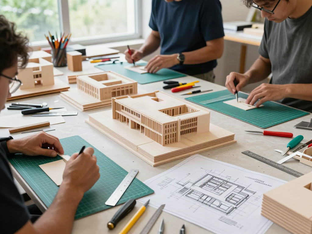Architektur Modellbau Frankfurt: präzise handgefertigte Modelle und kreative Werkstattatmosphäre.