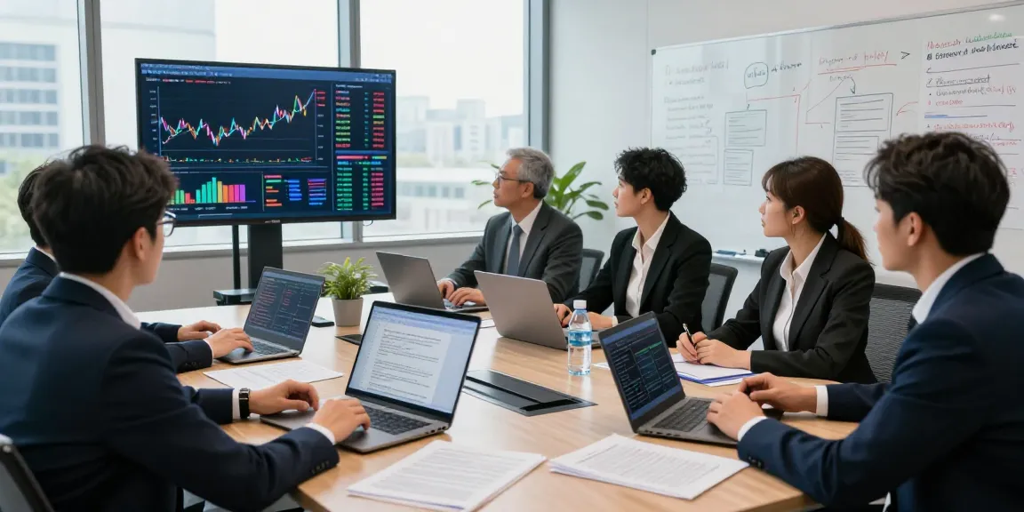 Exploring financial crime intelligence strategies with analysts in a modern office.