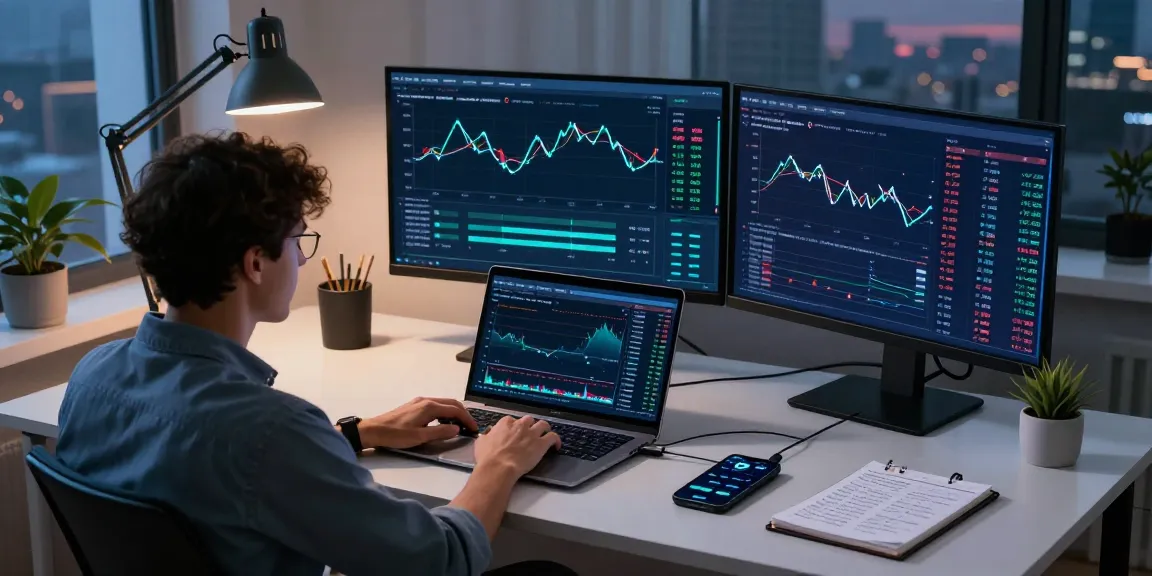 Engaging scene focusing on a professional analyzing bitcoin mining contract data in a modern crypto trading workspace