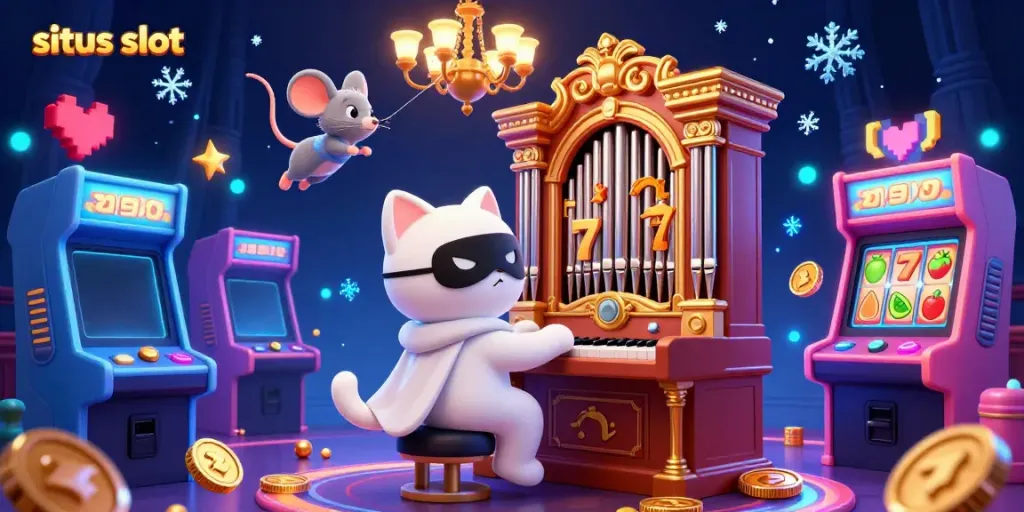 Slot dan jackpot meriah di situs slot dengan karakter kucing dan akrobat.