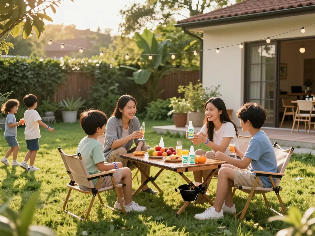 Best Mosquito Repellent protecting a fun outdoor barbecue gathering with friends and family in summer.