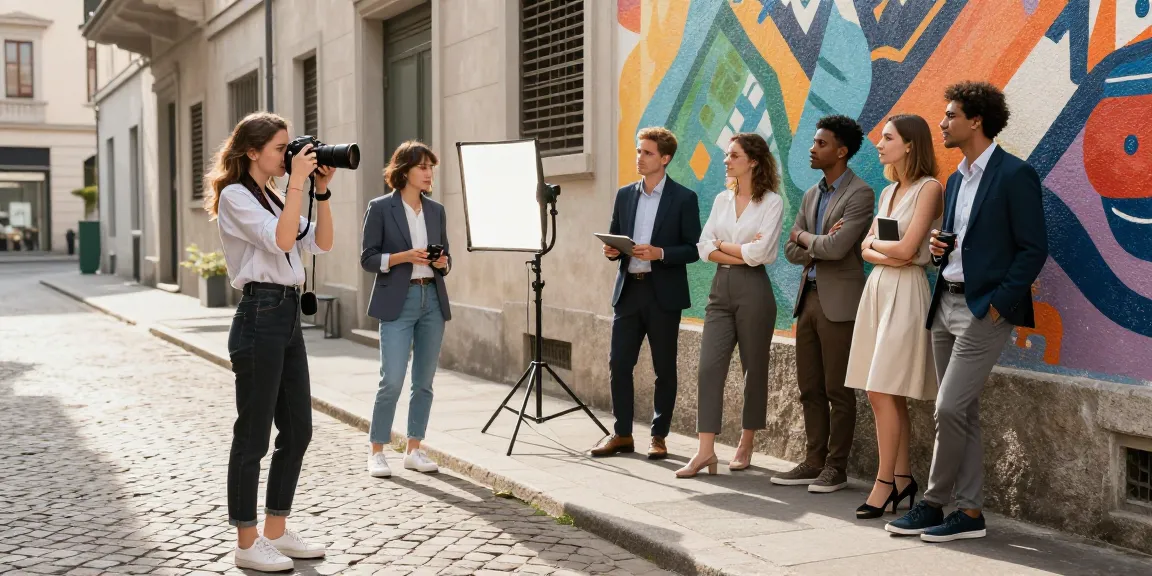 Fotografo di ritratto Milano mentre cattura ritratti professionali in un ambiente urbano dinamico.