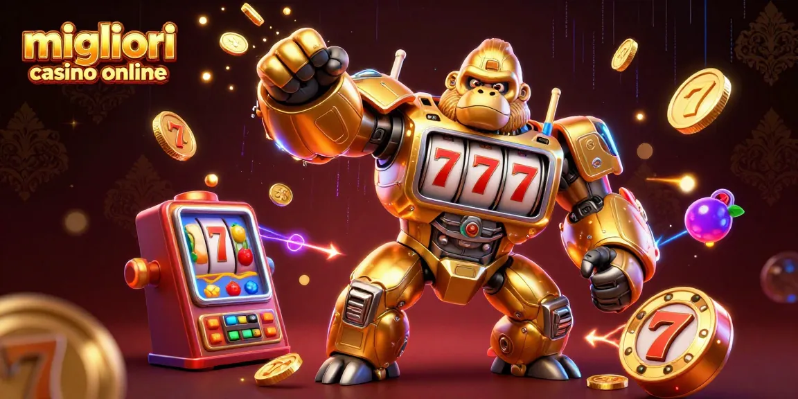 Scopri i migliori casino online con il gorilla dorato meccanico e simboli della fortuna che volano.
