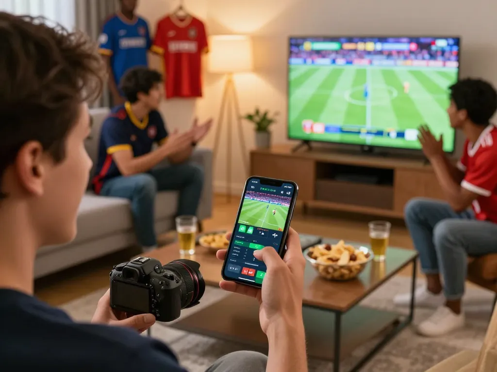 Exciting sports betting action as dh88vip player engages with mobile app during live game.