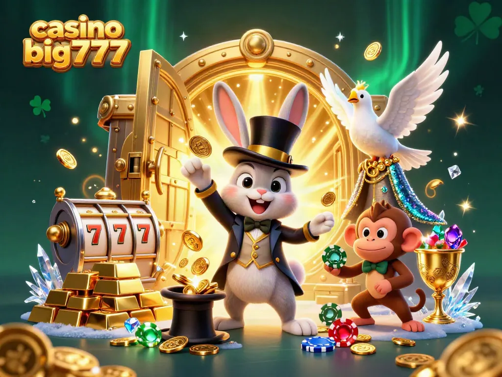 Engage with casino slots big777 magic as a rabbit pulls coins amidst dazzling features.