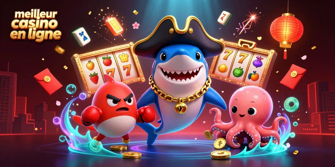 Gagnez au meilleur casino en ligne avec une scène animée de personnages marins et machines à sous.