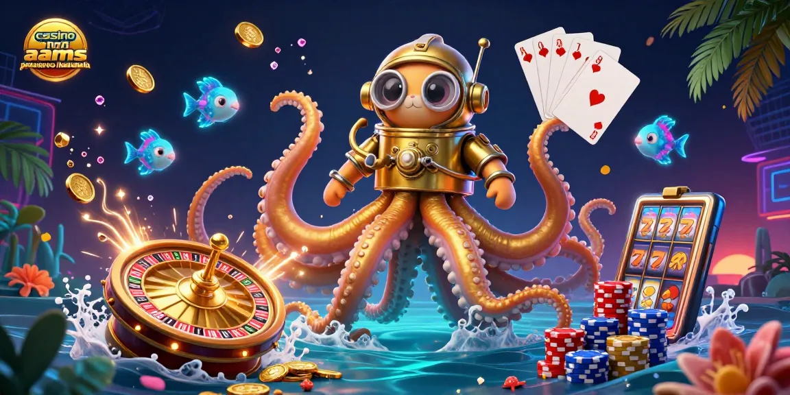 Scopri i casinò non AAMS con prelievo immediato attraverso un'illustrazione 3D vibrante di un kraken e un gatto subacqueo.