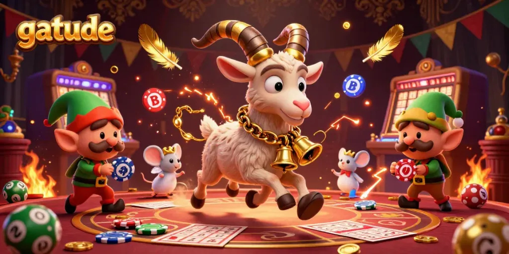 Experience thrilling gameplay at gatude featuring a lively lottery scene with festive characters and vibrant gaming elements.