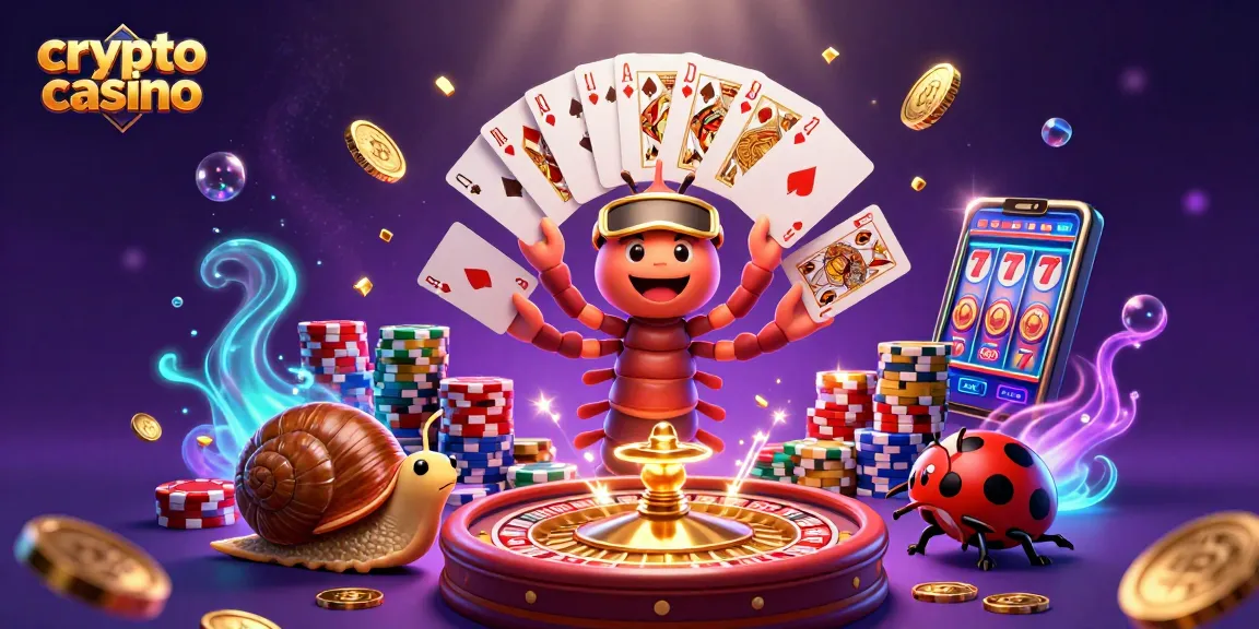 Illustration dynamique de crypto casino avec une créature et des éléments de jeu captivants.