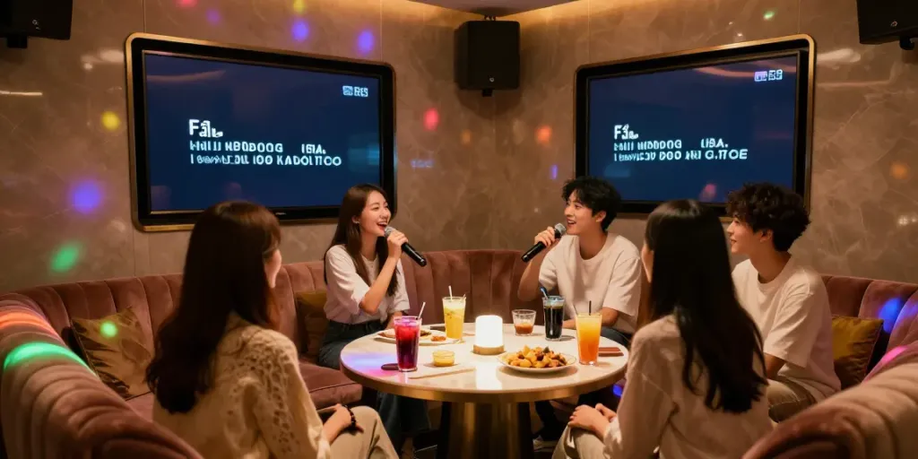 도파민 가라오케에서 친구들과 함께 즐거운 시간을 보내는 모습