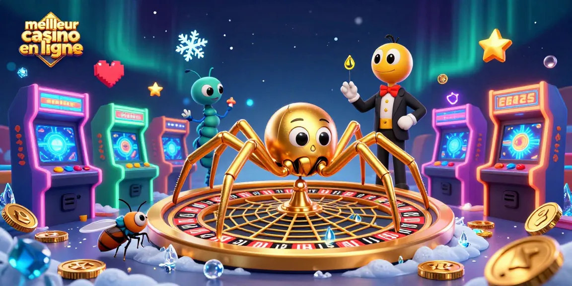 Pariez sur le meilleur casino en ligne avec cette scène dynamique de jeu où une araignée dorée tisse sa toile rusée.