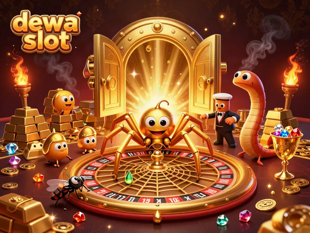 Mengundang keberuntungan di dewa slot dengan laba-laba emas dan croupier sentipede.