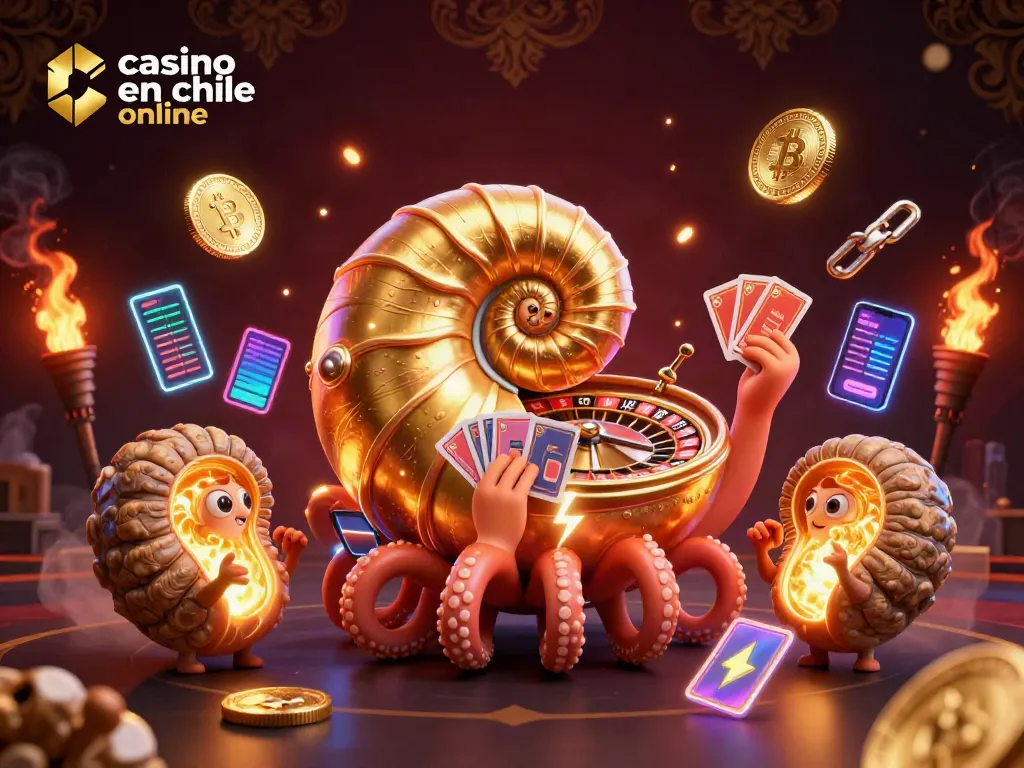 Juega en casino en chile online con la inspiración de un nautilus y elementos de criptomonedas brillantes.