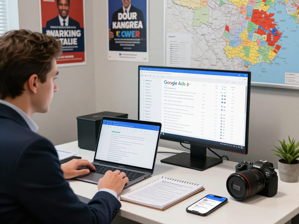 Learn how to run Google ads for a campaign in a professional political marketing office setting.