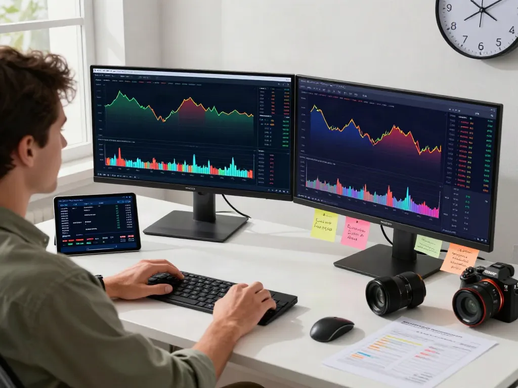 Dynamic trading workspace with TradingView charts, monitors, and gadgets for effective market analysis.