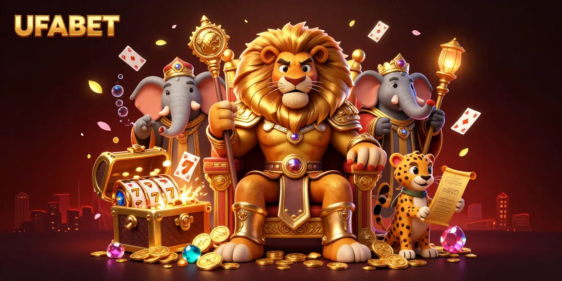 Spin and win with UFABET's vibrant casino illustration featuring dynamic gambling elements and iconic characters.
