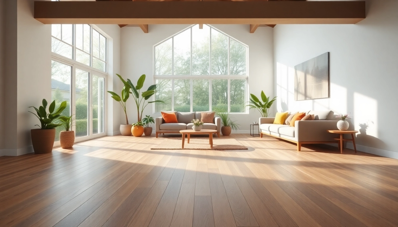 Showcasing flexible vinyl plank flooring in a bright modern living room, emphasizing its stylish design.