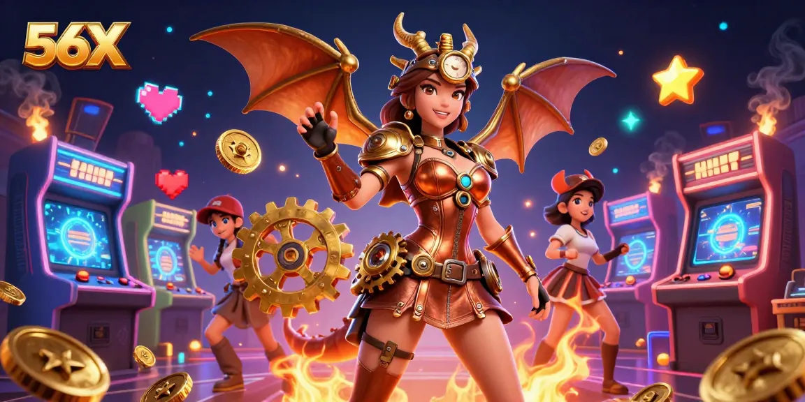 Experience thrilling gaming action at 56X with vibrant, engaging casino visuals and characters.