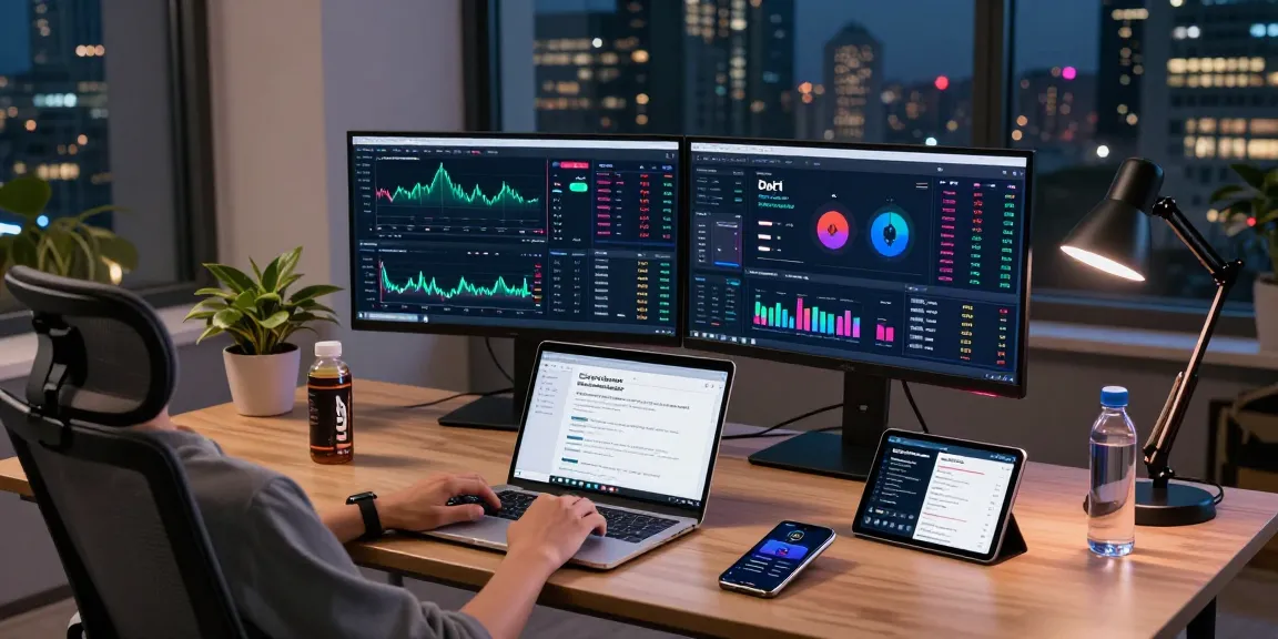 Cricbet cryptocurrency trading and analysis setup with modern tech, DeFi platform data, and live price charts.