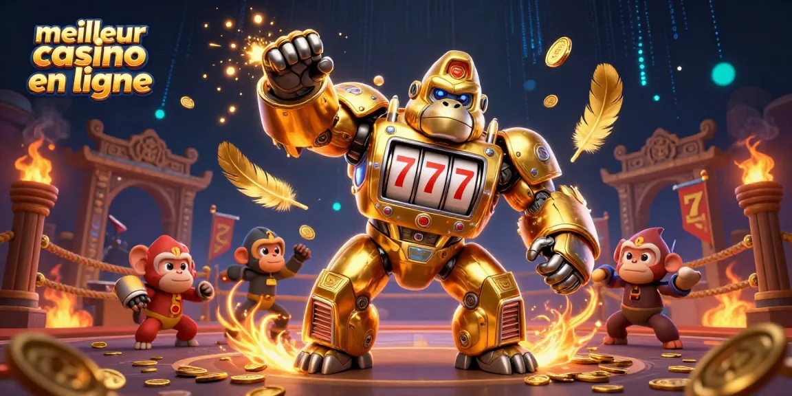 Venez découvrir le meilleur casino en ligne avec ce gorille mech et des éléments de jeu captivants.