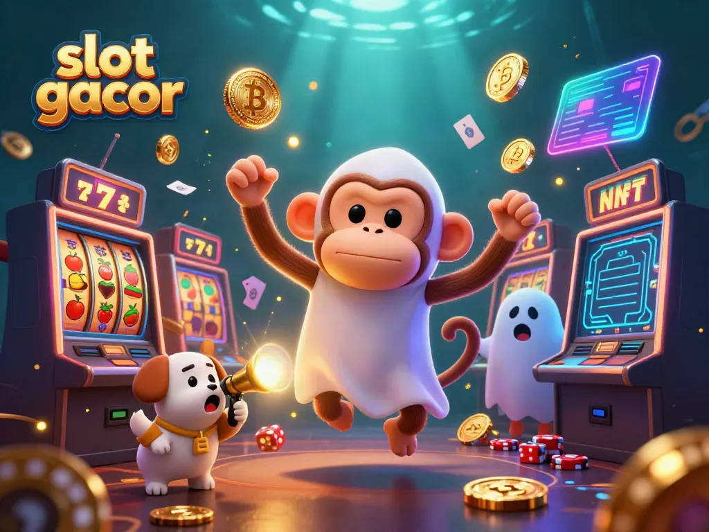 Experience the excitement of slot gacor with a playful ghostly scene in a vibrant casino atmosphere.