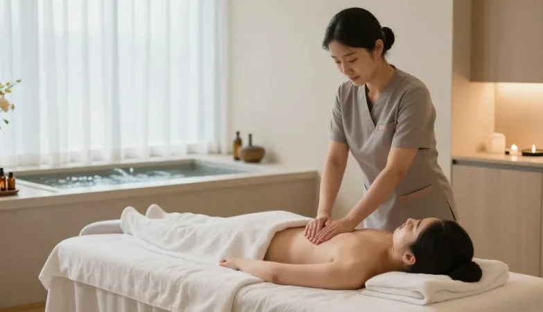 Relaxing atmosphere of 강남출장마사지 with a skilled therapist in a peaceful setting.